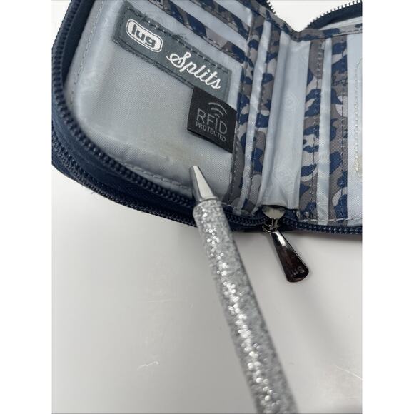 LUG Splits Wallet Quilted Accordion Double Zip RFID Wallet Leopard Blue Gray - Picture 8 of 11